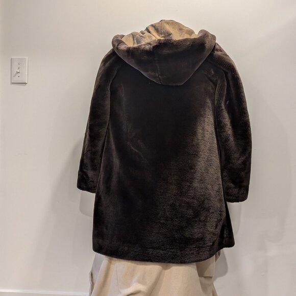 Reversible Brown Fur & Suede Teddy Jacket with Hood - Women M - Picture 6 of 13